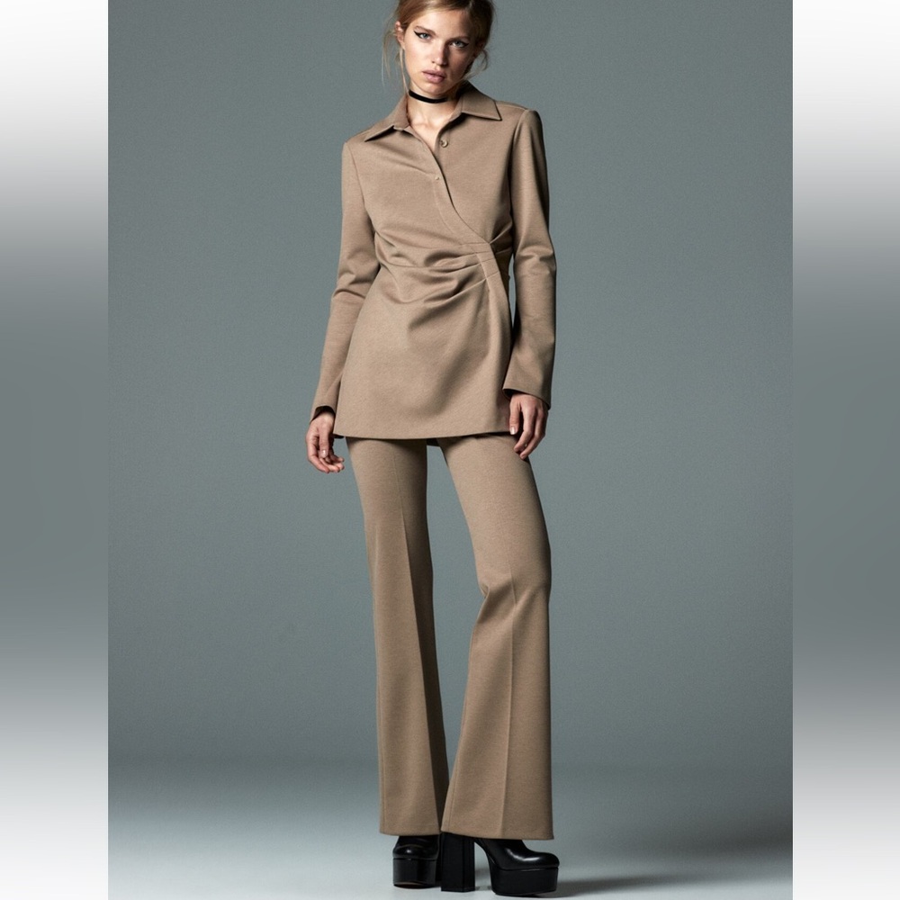 Zara Beige Long Sleeve Blouse